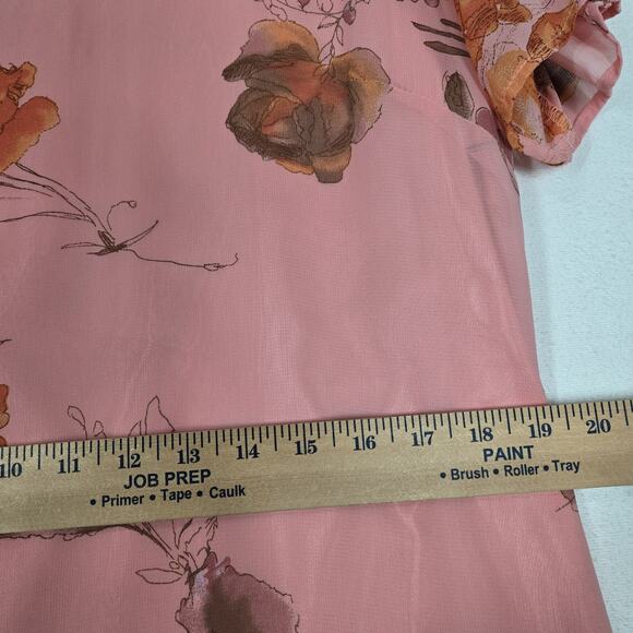 VTG Norm Thompson Maxi Dress Sz L Pink Peach Floral Chiffon Lined Short Sleeve - Picture 13 of 16